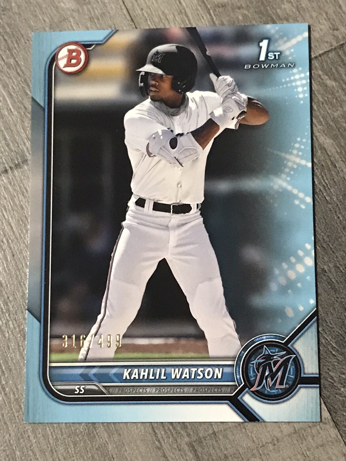 2022 Bowman Paper Prospect Sky Blue #BP-3 Kahlil Watson /499 - Miami Marlins 1st