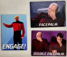 STAR TREK TNG PICARD fridge Magnet 3pc Set face palm engage 2009