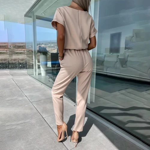 Mono de mujer de manga corta mono verano de una pieza mameluco traje pantalón con cinturón DE* - Imagen 6 de 19