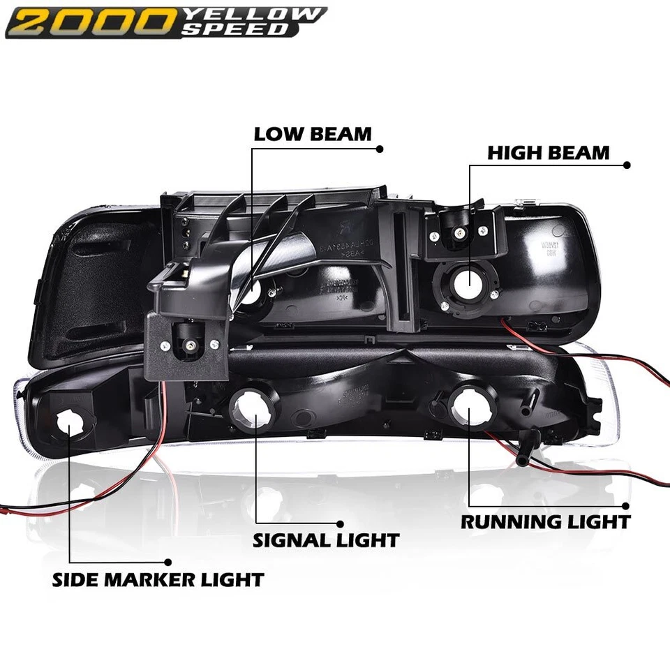 Fit For 99-02 Chevy Silverado/00-06 Suburban Tahoe LED BAR DRL Chrome Headlights - Image 3 of 4