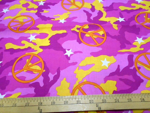 1 yard Pink Camo with Peace Signs Fabric