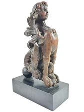 Antique Carved Wood Gothic Sculpture Winged Cherub Griffin Mythological Beast