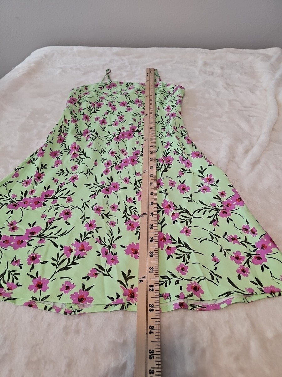 Zara Pink & Green Floral Dress Mini Short Spaghetti Strap XS Trendy TikTok  | eBay