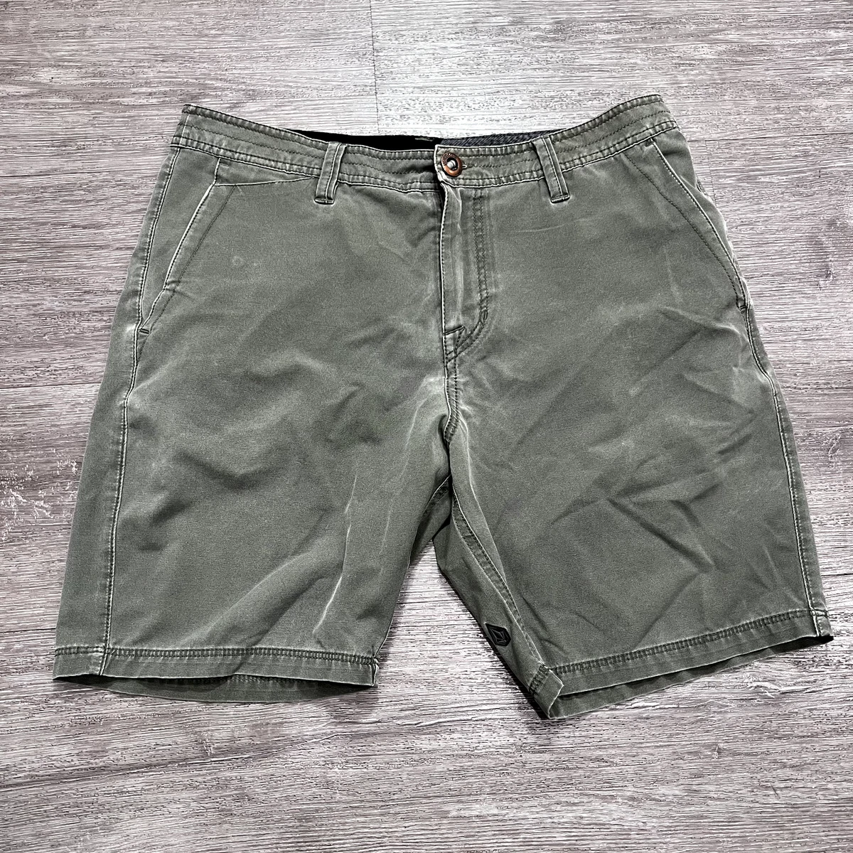 Volcom Shorts Mens 31 Green Surf N Turf Shorts 4 Way Stretch Zip