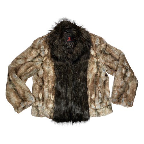 Adrienne Landau Size LARGE Faux FUR JACKET Coat Long Fur Collar Lapel Brown NWOT - Picture 7 of 13
