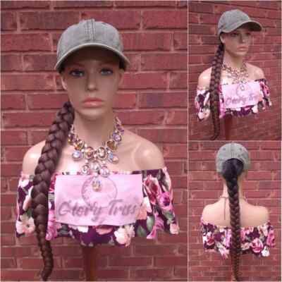 Handmade Ponytail Hat Wig | 32'' Ombre Auburn Long Whip Braided Yaki Texture