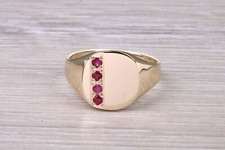 Four Natural Rubies set Yellow Gold Signet Ring