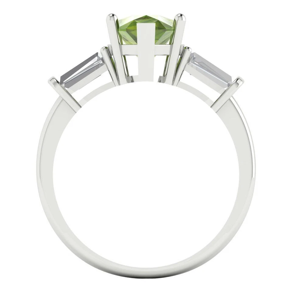 2.5 cttw Pear-Cut Natural Peridot 3 Stone Engagement Ring (14K White Gold) - Image 4 of 4