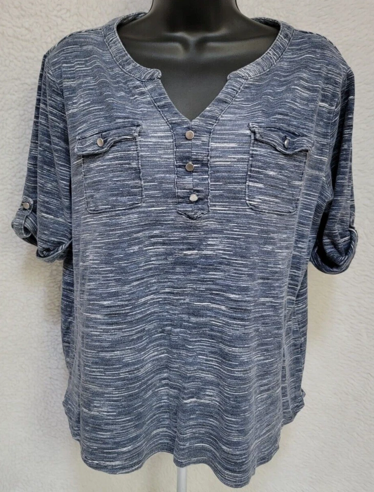 Camisa Top Blusa Croft & Barrow Mujer Talla L Grande Azul Blanco Rayas Foto 4 de 4