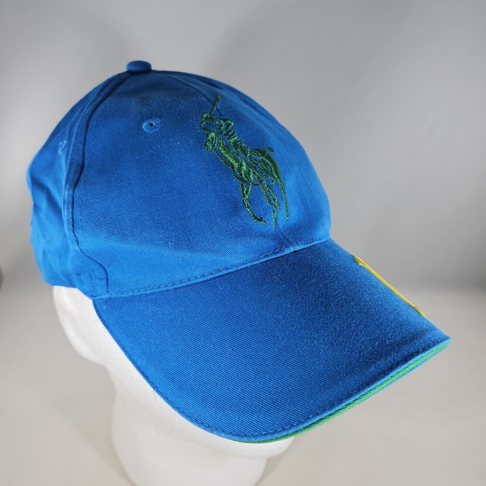 PONY Cappello Fragranze Ralph Lauren 1 Blu Giallo Ricamato Cinghia Regolabile Cappello Posteriore