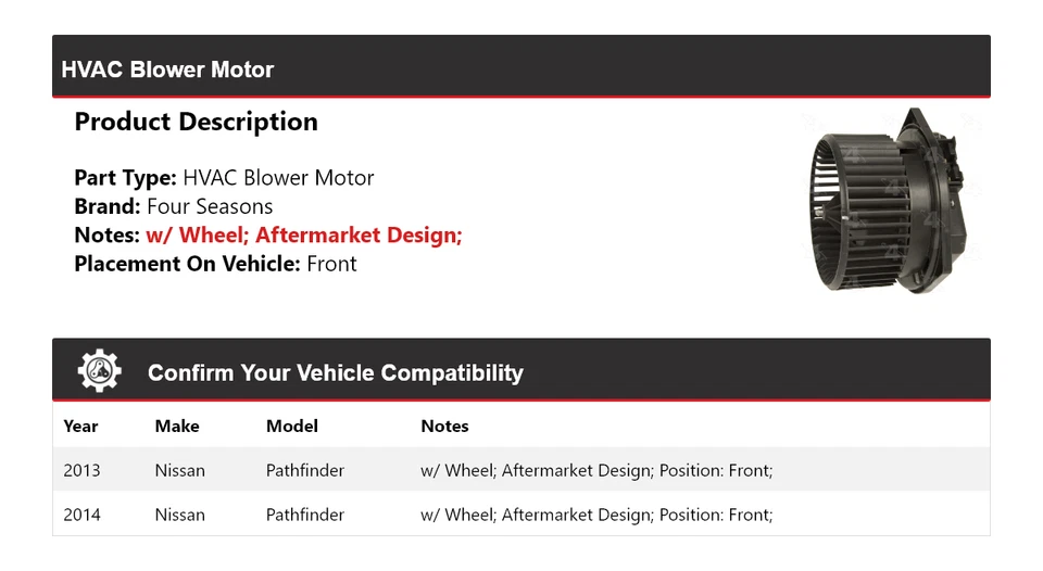 Motor soplador delantero 4 estaciones Nissan Pathfinder 2013-2014 HVAC Foto 2 de 4