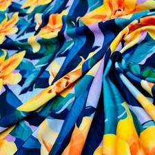 Yellow Flowers and Blue 4-way Stretch Fabric 60" wide Swimsuit Spandex By Yard
