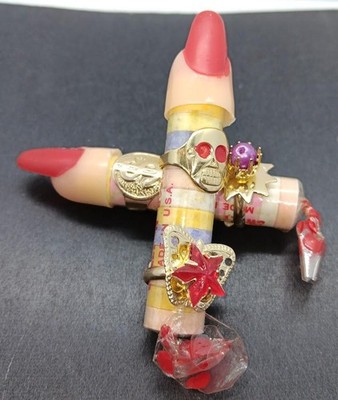 2 x sweet and sour candy fingers with rings.  1960's novelty.  we have added