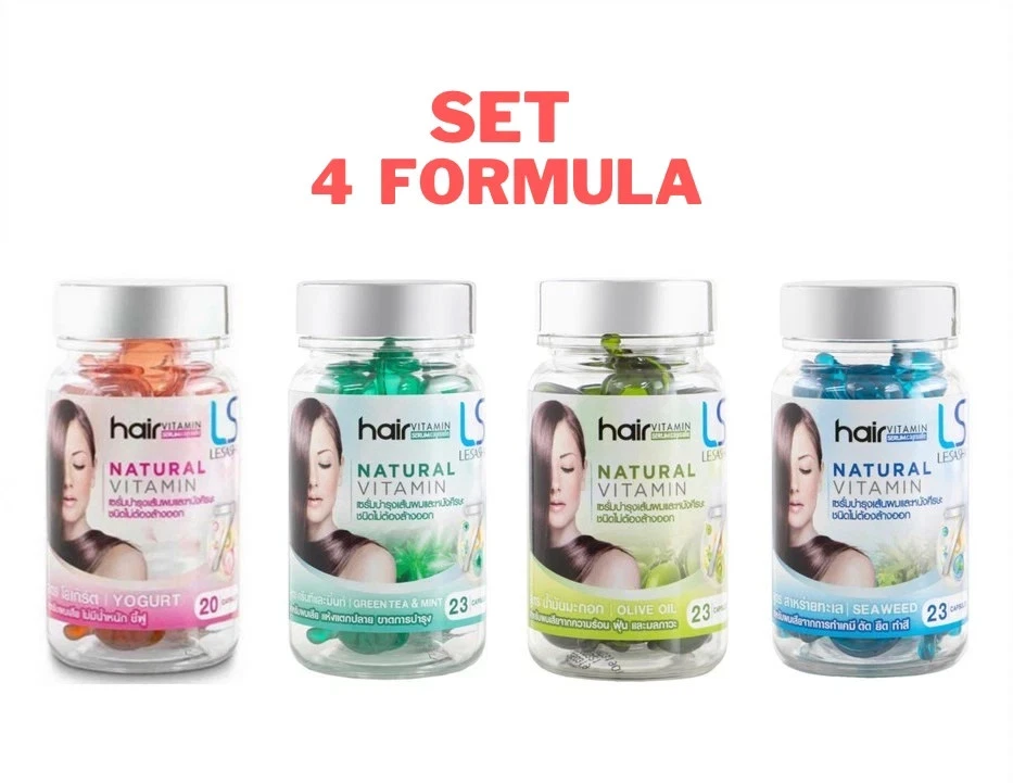 LESASHA Hair Vitamin Serum Capsule Yogurt Green Tea Mint Olive Oil Seaweed Set 4