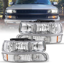 Headlight Assembly with Bumper Lights 4Pcs Fit for 1999-2002 Chevy Silverado 150
