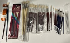 Lot 38 Vintage Paint Brushes Wood Handle Assorted Sizes