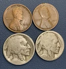 1910 & 1913 Lincoln Wheat Cents + 2 Dateless Buffalo Nickels