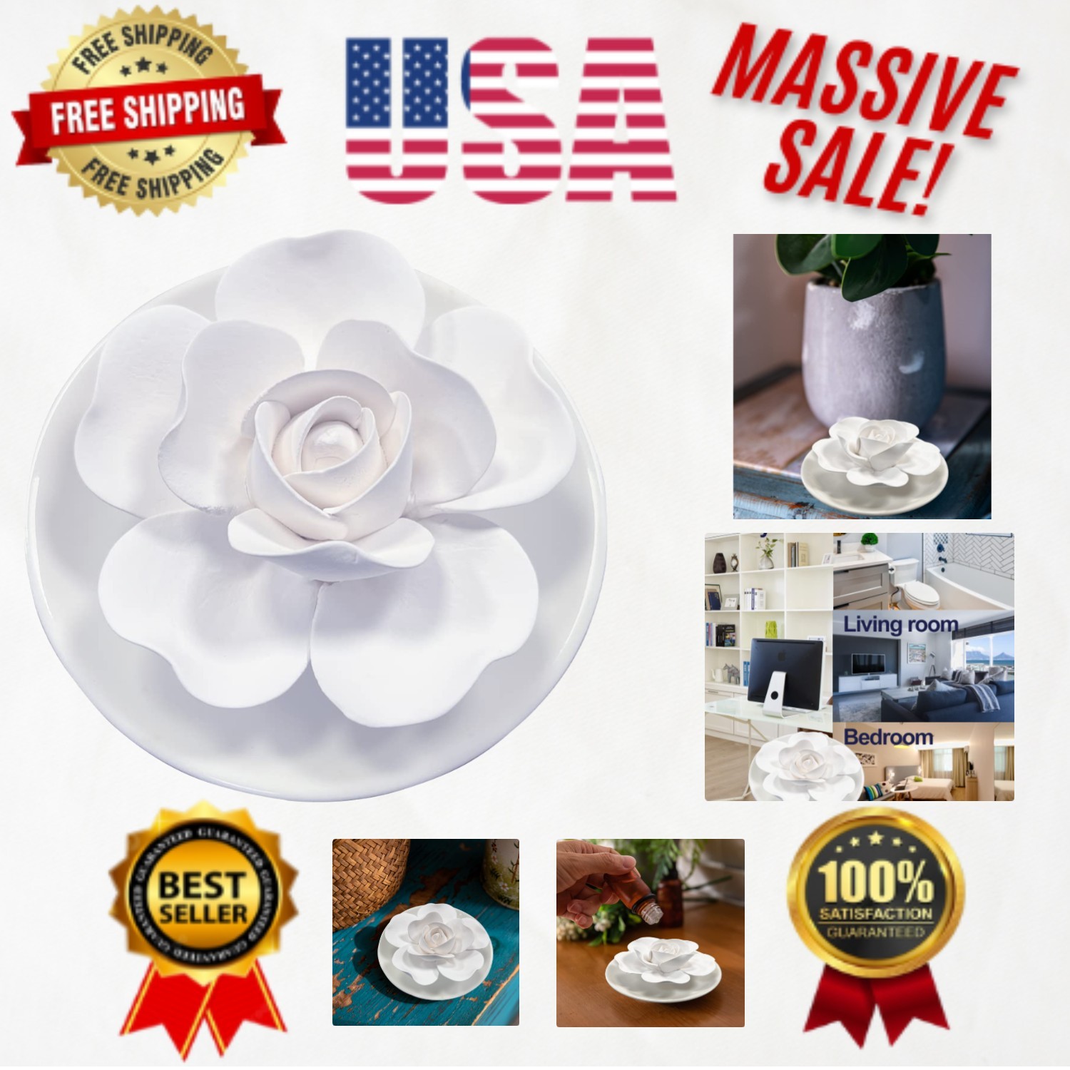 Compact Jasmine Flower Essential Oil Diffuser - Elegant Home Aroma Solution