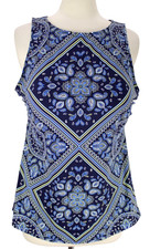 NWT Lands End Tankini High Neck Swim Top Sz 16 DDD Blue Paisley Soft Cup
