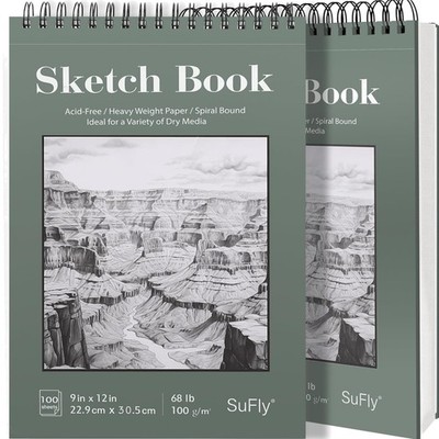 9''x12'' Drawing Paper, Pack of 2, 100 Sheets Each, Top Spiral Sketch Pad, 68lb...