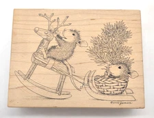 Stampa Rosa On Dasher On Dancer Stamp 449J House Mouse Christmas 2000 Reindeer