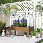 Raised Garden Bed Outdoor Elevated Wood Planter Box w/ PE Cover, Brown