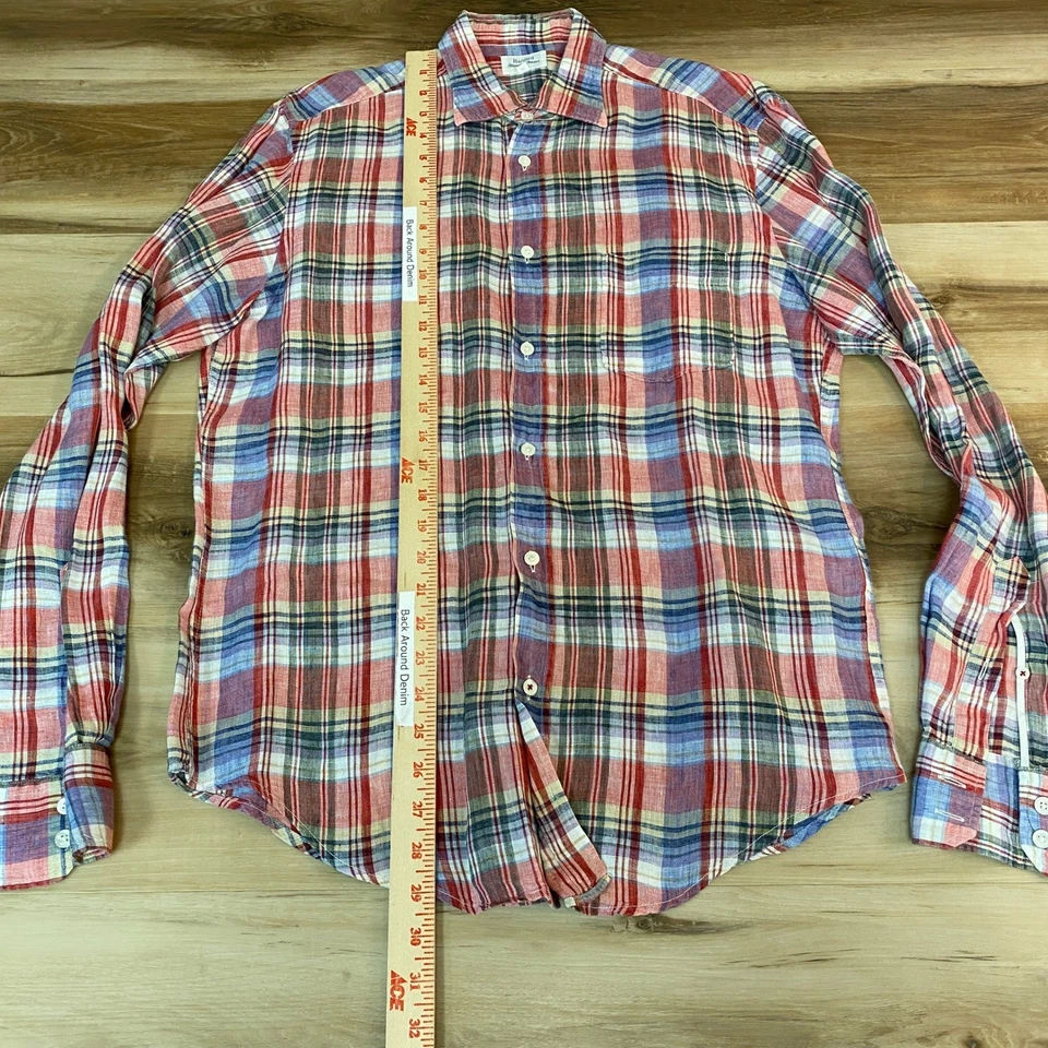 Camisa Hartford de lino a cuadros para hombre mediana con botones roja azul informal manga larga Foto 4 de 4