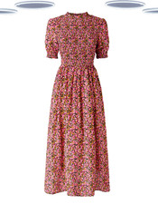 Ex Joe Browns Jasmine Floral Shirred Bodice Dress Womens Ditsy Pink Floral