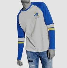 Sun + Stone Men's White Crewneck Varsity Football Raglan Cotton T-Shirt Size M