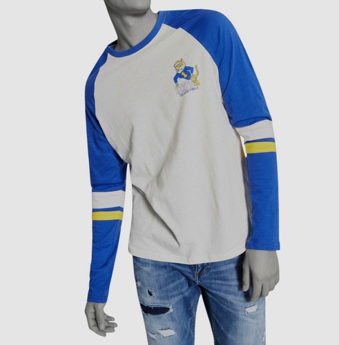 Sun + Stone Men's White Crewneck Varsity Football Raglan Cotton T-Shirt Size M