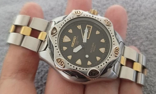 NICE SEIKO AUTO QUARTZ KINETIC 5M23-7A00 STARFISH SCUBA 200M. GENT SIZE WATCH