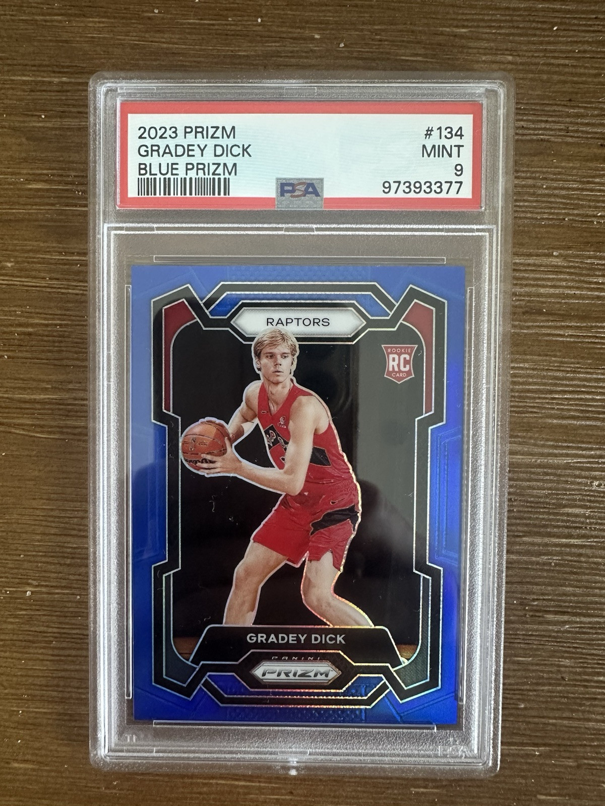 2023-24 Panini Prizm Gradey Dick Blue Prizm /199 Rookie RC #134 PSA 9
