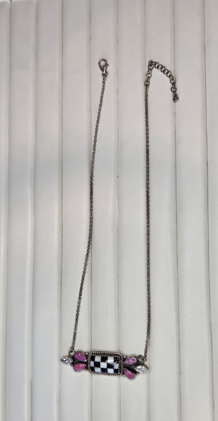 Sterling Silver Rectangular Checkered Pendant Nec… - image 3