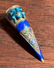 Antique Pierced Silver and Enamel Chinese Finger Nail Guard Qing Dynasty
