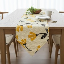 DaDalogy Yellow Floral Quilted Table Runner - Golden Orange Tulips Spring Dec...