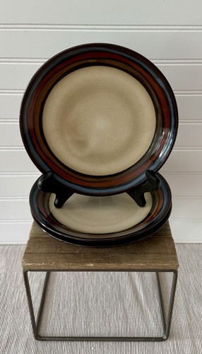 Mikasa Cosmos Stoneware Salad Plates 8.25” Brown w/Multi-Color Bands Set of 4 - Picture 5 of 15