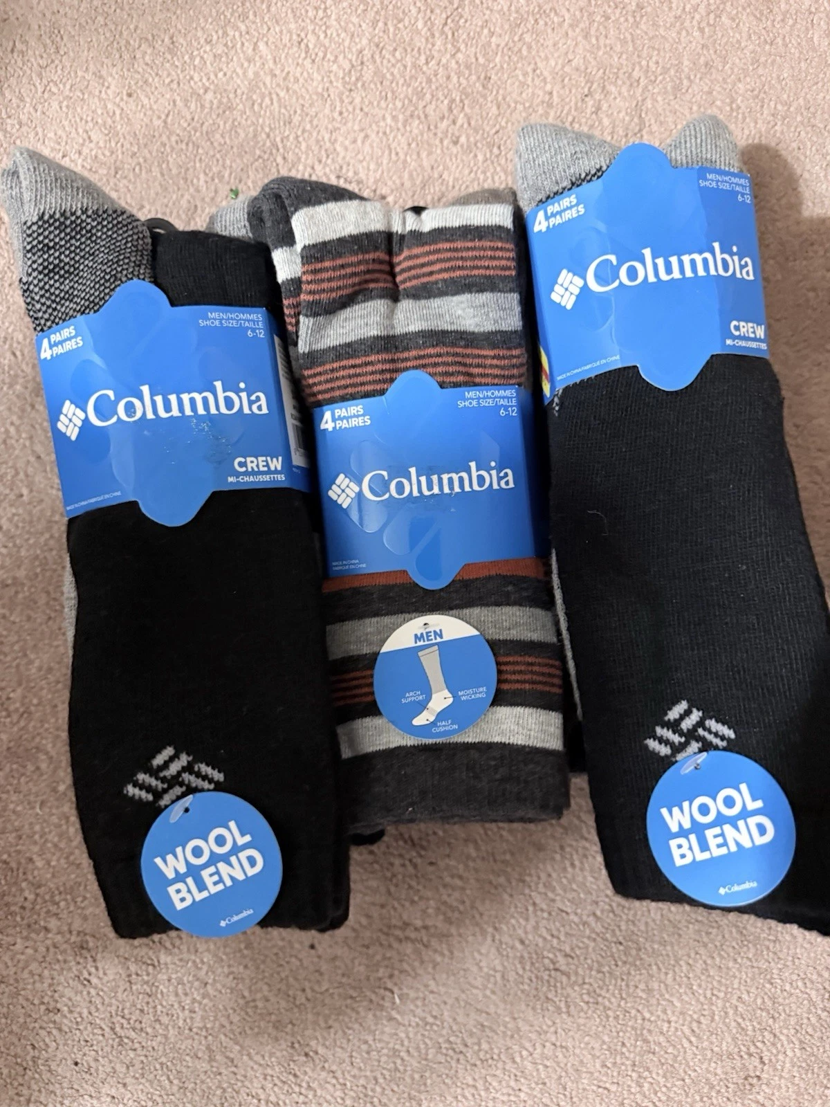 Columbia Lot Of Socks NEW Wool Blend and Crew Socks 12 Total