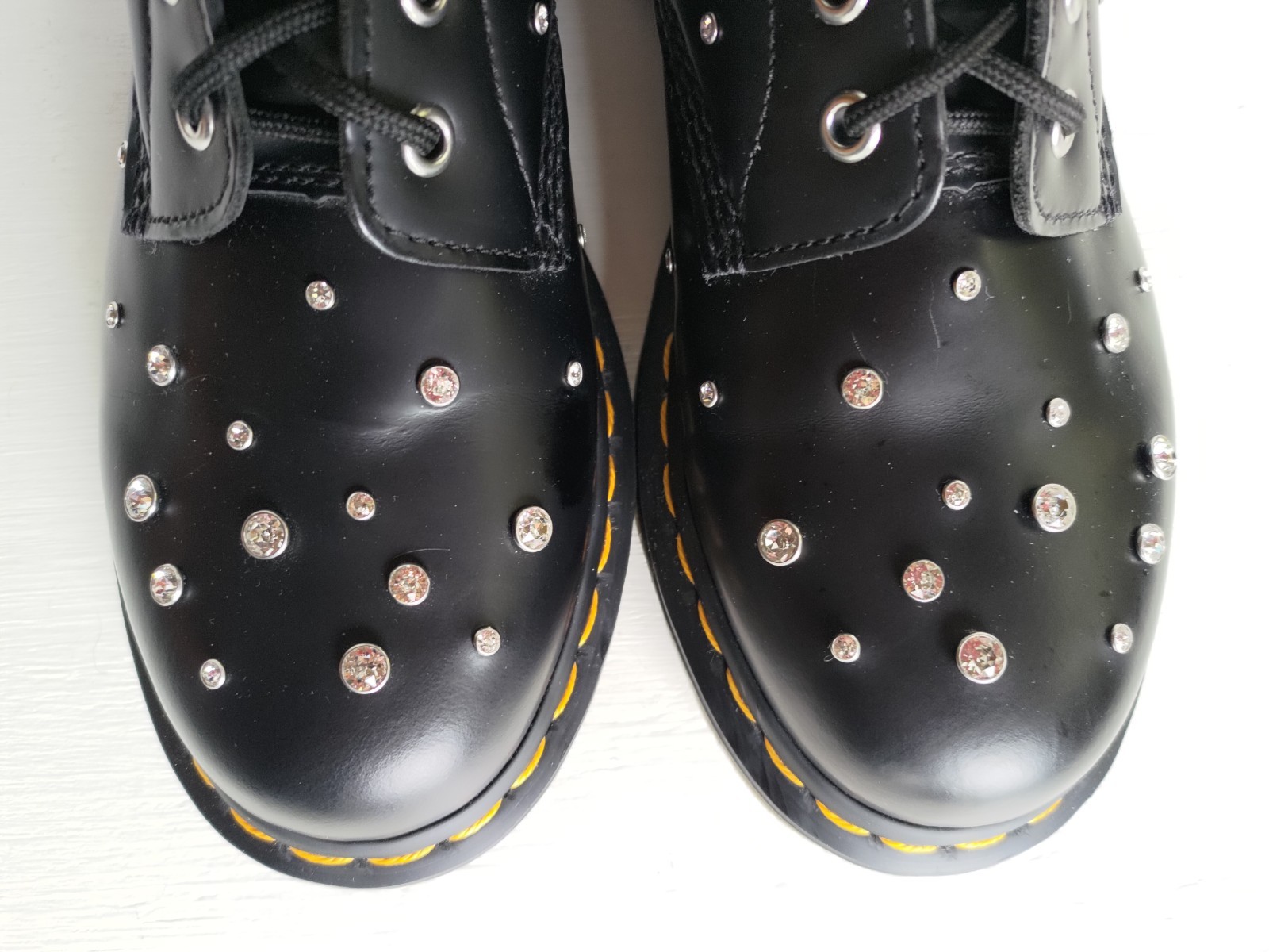 #1 DOC DR. MARTENS SWAROVSKI CRYSTALS SMOOTH BLACK LEATHER BOOTS SIZE 7UK image 8