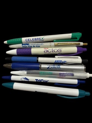 Lot 8 Pharma Rep Promo Ballpoint Pens Working Zoloft Propecia Actos Intal Maxalt