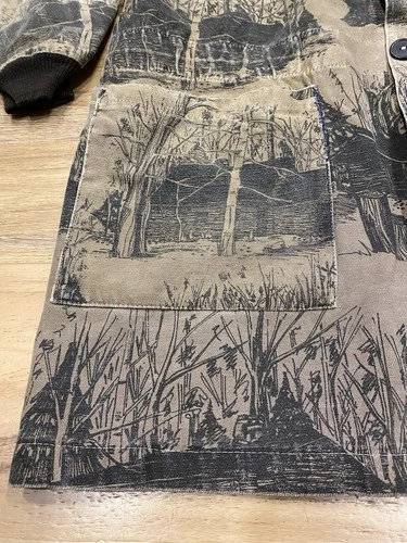 Vintage Michigan Rag Co Cabin Forest Print Hooded Canvas Jacket Distressed Rare image 2
