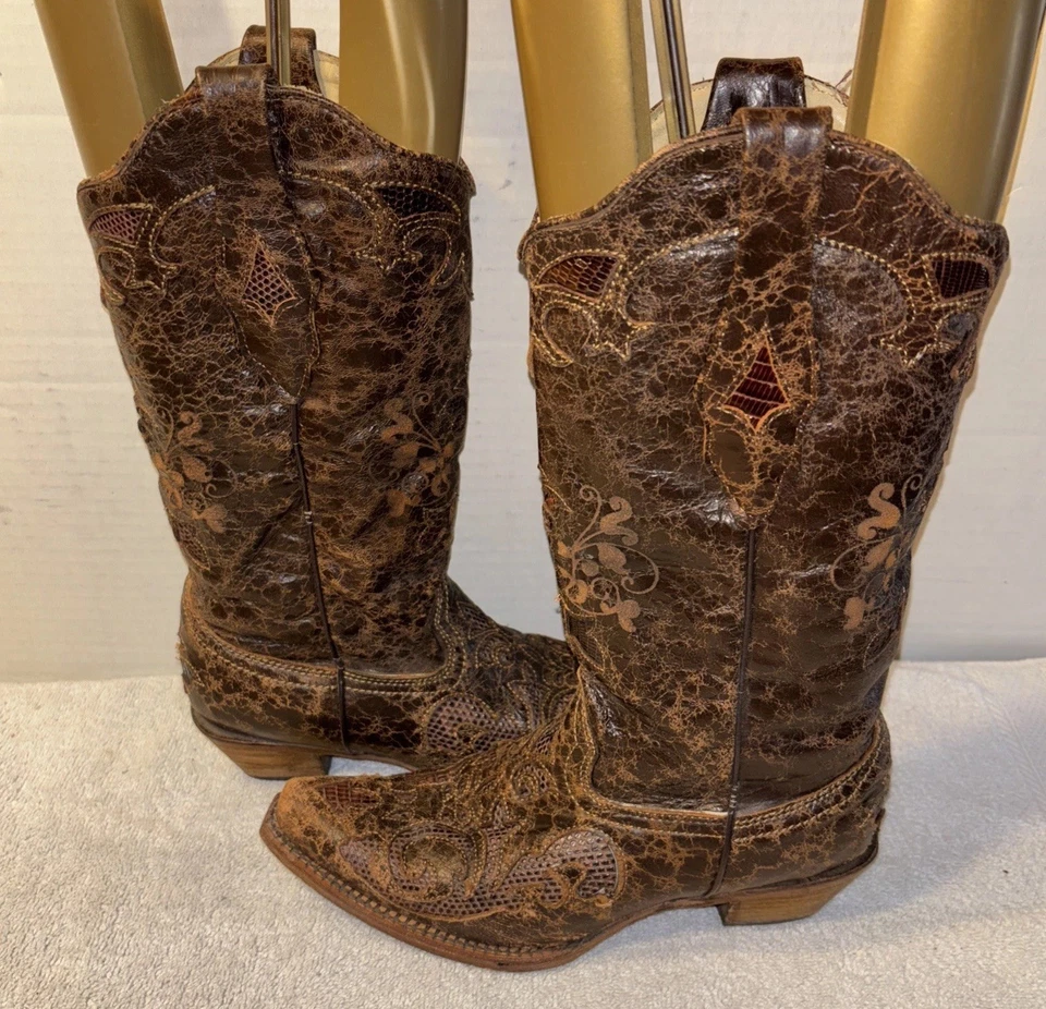 Bota CORRAL Vintage BrownLizard Incrustación Mujer 7.5 M Estilo #C2692 Foto 3 de 4