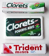 3x VINTAGE 00's SUGARFREE CLORETS & TRIDENT MINTS CANDY PACKS NEW SEALED !
