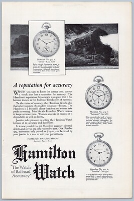 1923 Hamilton Watch Vintage Ad Pocket Railroad Accuracy Train Byron Lancaster