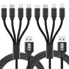 2 Pack 6Ft Multi Charging Cable 4 In 1 Fast Charger Cord for iPhone Android