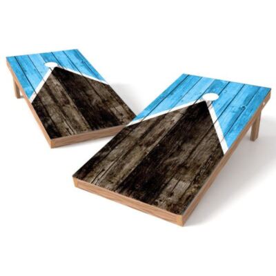 Half Triangle Worn Grunge Blue Wood Cornhole Board Wrap - Add Logo