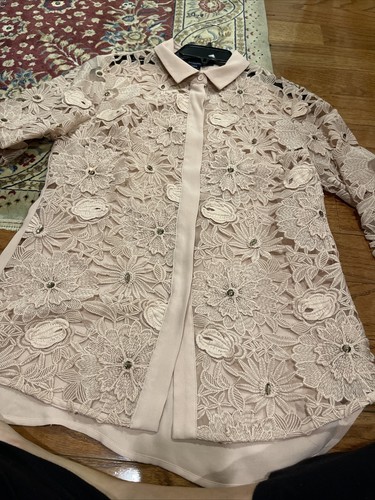 french connection top pink blouse lace flower embellished UK 12 US 8 button Down | eBay