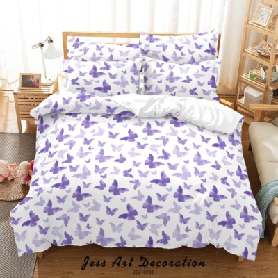 3D Purple Butterflies Pattern Quilt Cover Set Bedding Sets Pillowcases Queen