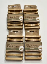 EVRIHOLDER Natural Bamboo Soap Dish Rack Keeps Soap Dry Lot Of 4  4.5x3.1x0.75