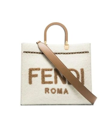 Fendi Medium Sunshine Tote in White Shearling Limited Edition NWT