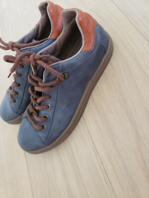 JARRETT BOY'S LEATHER SNEAKERS SIZE 34 BLUE BROWN